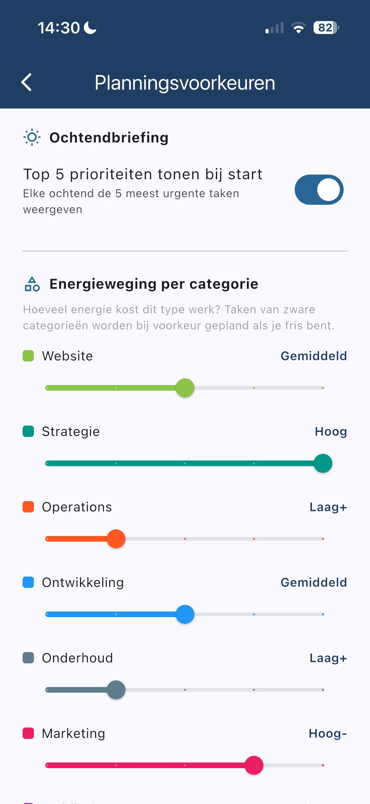 Energieweging per categorie in Sileram