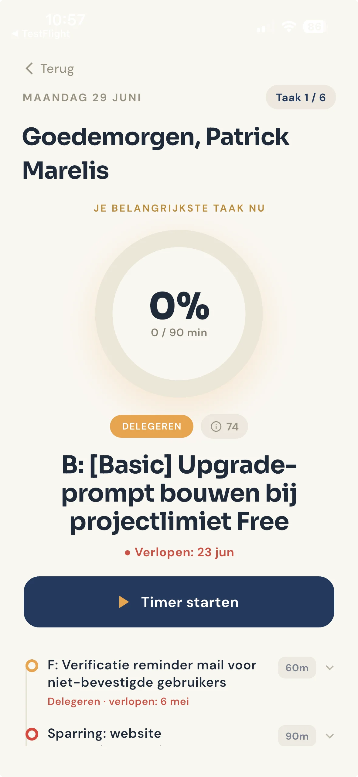 Dagplanning in Sileram — Top taken gesorteerd op urgentie